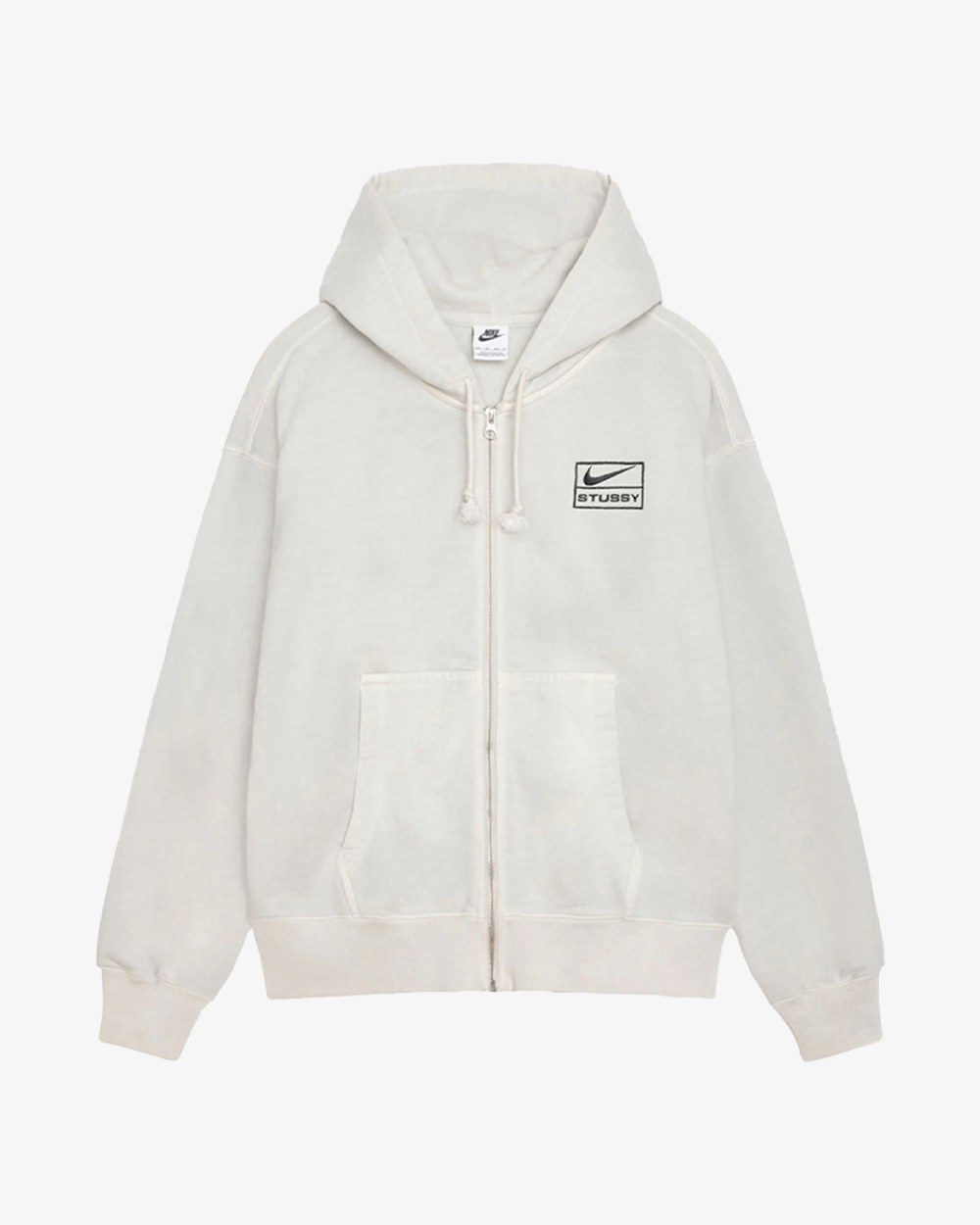 NIKE X STUSSY SS24 FULL ZIP PIGMENT DYED LIGHT BONE FLEECE HOODIE