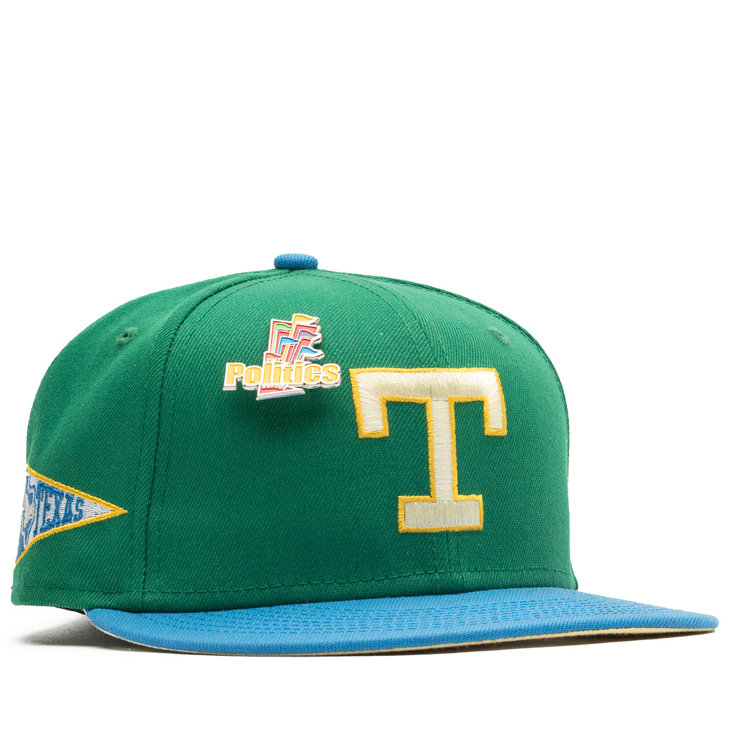 New Era x Politics Texas Rangers 59FIFTY Fitted Hat - Botanical Green/Air Force Blue