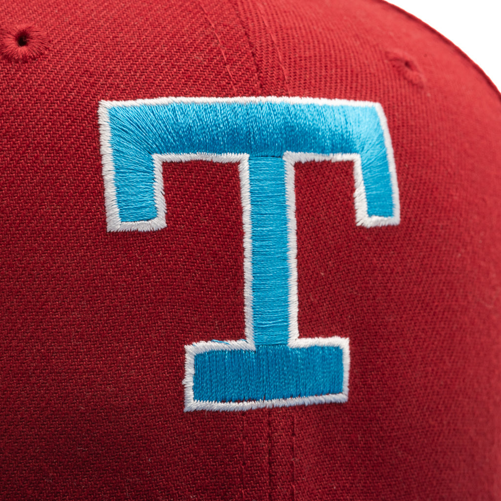 New Era x Politics Texas Rangers 59FIFTY Fitted Hat - Pinot Red/Cardinal Blue